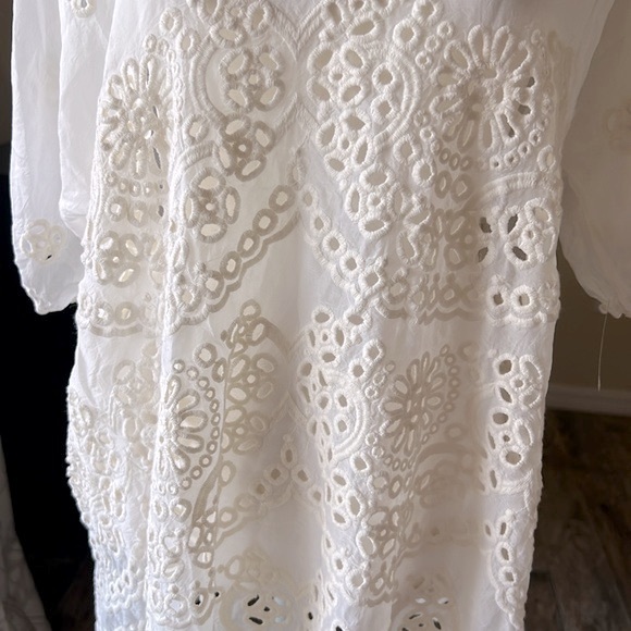 Johnny Was Cream Through Eyelets Scalloped Tunic Dress - Picture 6 of 10